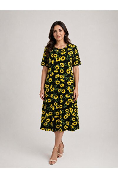 SENTEX Wide Short-Sleeved Printed Women's Dress