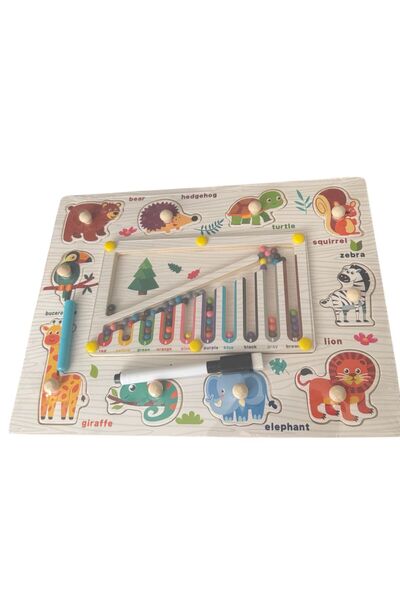 ADIRI SHOP Tăbliță educativă Copii din lemn 4 în 1 cu puzzle animale, labirin...