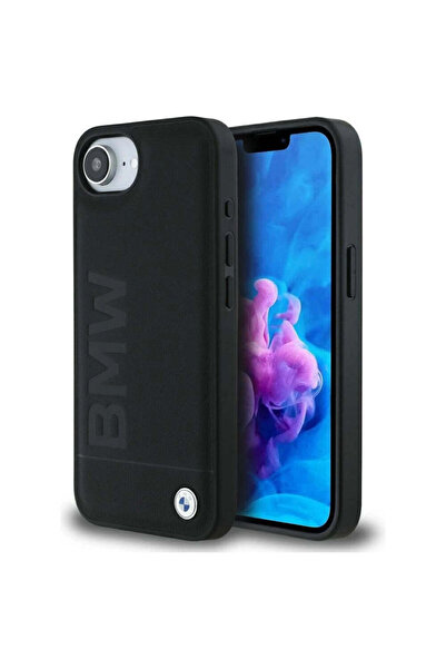 BMW Husă din piele cu ștanțare la cald pentru iPhone 16e - negru