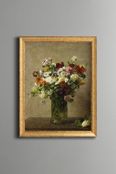 epiqart Garden Flowers in Glass Vase - Vintage Patterned Frame - Slim Model