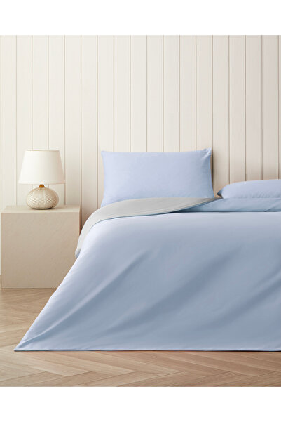 English Home Plain Pamuk Çift Kişilik Nevresim Takımı 200x220 cm Mavi - Gri