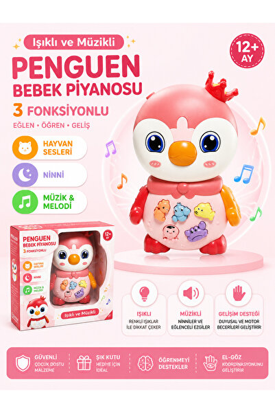 BALUMİ Penguen Bebek Piyanosu Işıklı Müzikli Eğitici Oyuncak 3 Fonksiyonlu Ha...
