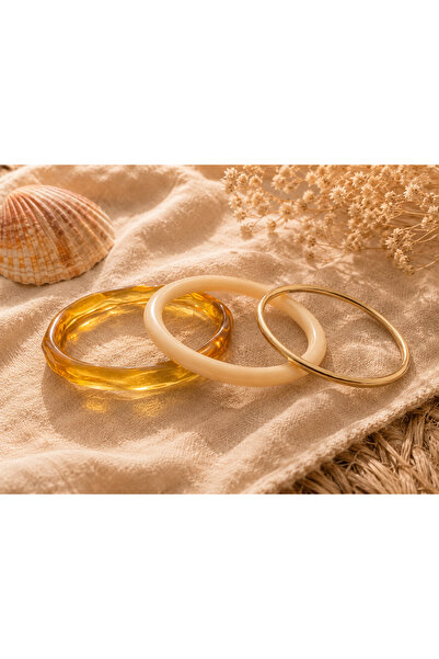 SOLÉORA COAST Vintage Amber Reçine Bileklik Seti 3’lü – Bohem & Gold Detaylı