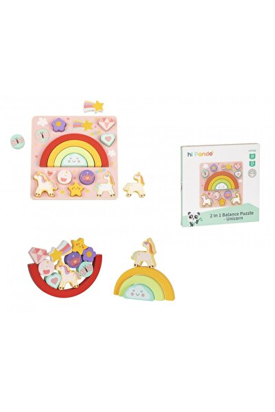 Hi Pando Puzzle si jucarie echilibru 2in1 Unicorn, 15 piese colorate cu forme...