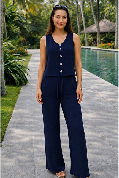 Maison La Femme Set de pantaloni vestă cu nasturi pentru damă