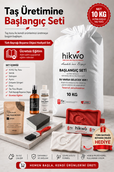 Hikwo Türk Bayrağı Silikon Kalıp ve Taş Tozu Seti - 10 KG Taş Tozu T64643