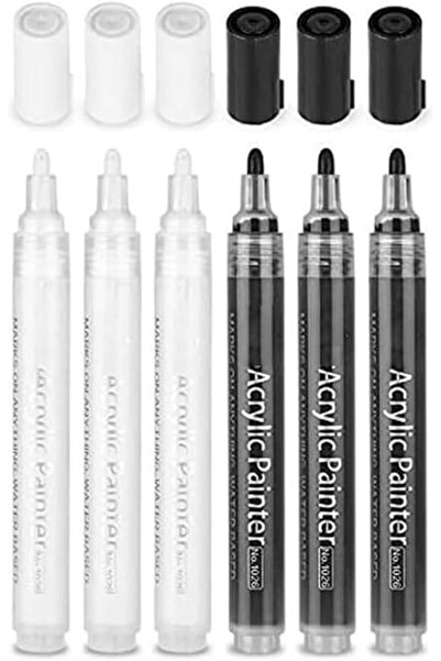Bukela 6 Pcs Black White Paint Pens, Acrylic Black White Permanent Markers