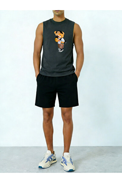 Take Two By Styli Men Grey Graphic Print Round Neck Tank and Shorts Co-Ords