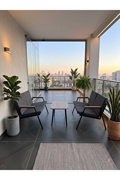 Dekoroom's VİENTO 2-2 BAHÇE BALKON MOBİLYASI,SEHPALI,SİYAH İSKELET KUMAŞ RENG...