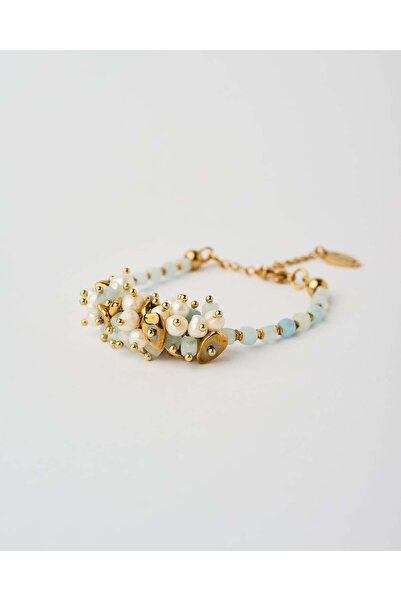THE GEM STORIES JEWELRY Βραχιόλι με συστάδα από χρυσό μαργαριτάρι και ακουαμα...
