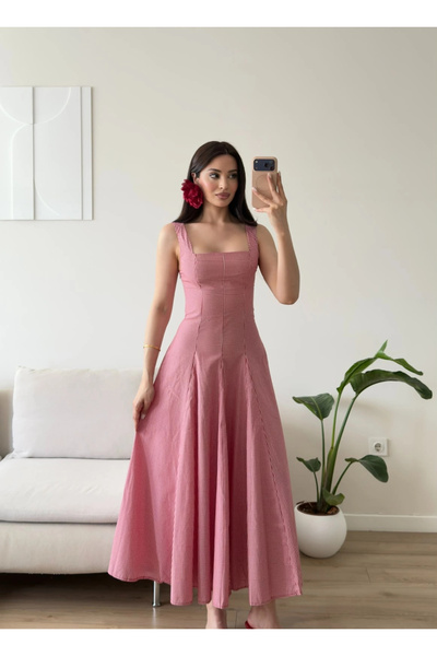 Zoom Butik Pötikareli Midi Elbise - KIRMIZI