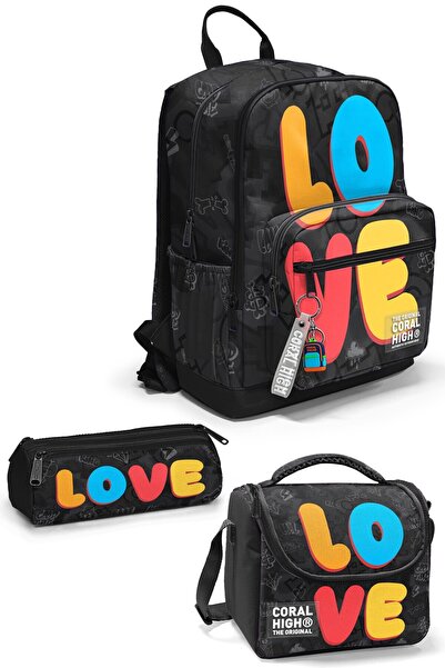 Coral High 3-piece school bag set: 4-compartment school bag + insulated lunch...
