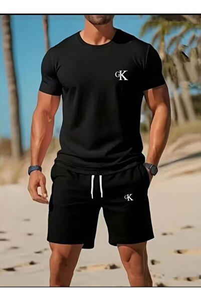 ELAN WEAR طقم شورت تي شيرت مطبوع للجنسين للرجال والنساء مكون من قطعتين مقاس ك...