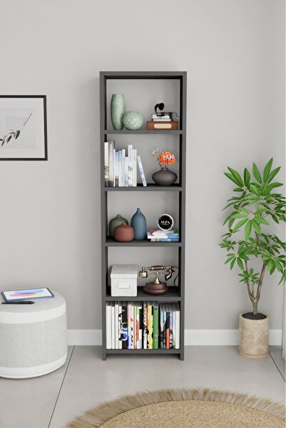 alpaevmobilya Ahşap 5 Raflı 150 Cm Çok Amaçlı Açık Kitaplık Dekoratif Salon R...