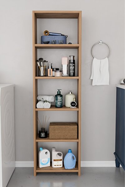 alpaevmobilya Ahşap 5 Raflı 150 Cm Çok Amaçlı Açık Banyo Dolabı Düzenleyici R...