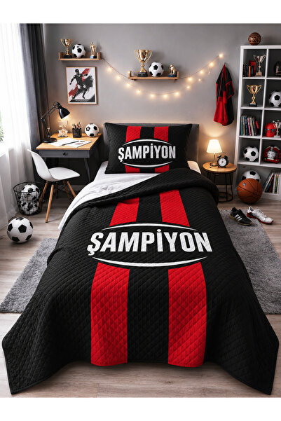 Bebişim Halı Black Red Champion Fan Children's Room Single Pique Bedspread