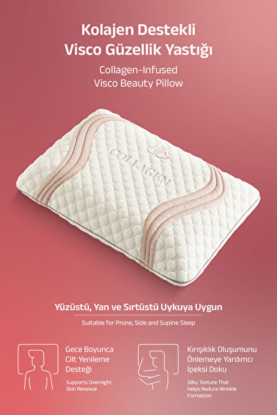 VİSCOTEX Visco Ortopedik Boyun Destekli Hava Kanallı Kolajen Yastık, Güzellik Yastığı, 60x40x13 cm