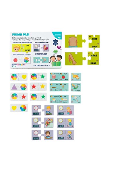 Zenorius 4 in 1 Educational Game “First Steps”, Body Parts, Time, Shapes and ...