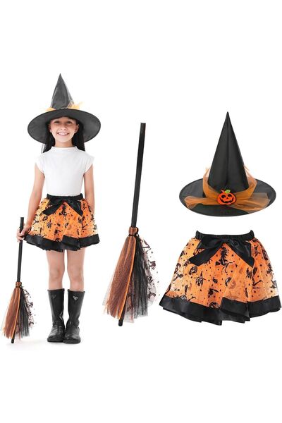 OEM Costum de Vrăjitoare pentru Copii, set în 3 piese, pentru Halloween, univ...
