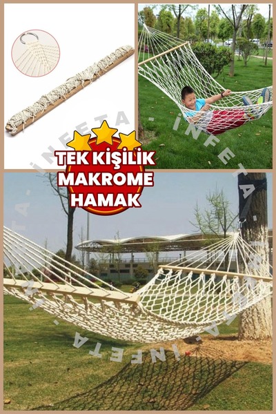 İnfeta Tek Kişilik Makrome Hamak 150 kg Taşıma Kapasite Lüks Hamak Kamp Pikni...