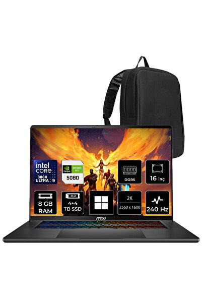 MSI Stealth 16 AI+ Intel Core Ultra 9-386H RTX 5080 16GB 125W 8GB RAM 4TB + 4...