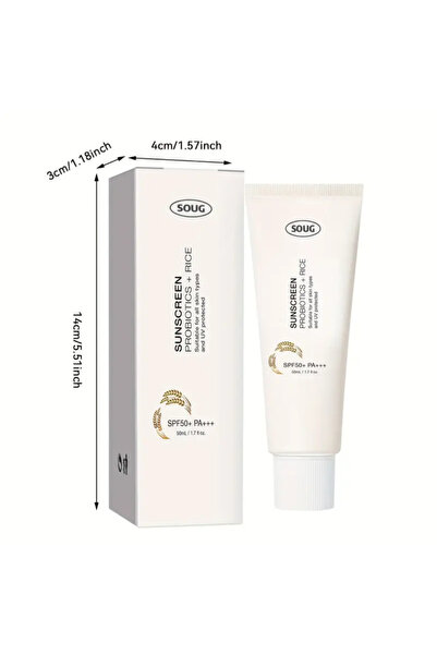 SOUG 2 Pcs Sunscreen Cream/Organic Sunscreen SPF50+,PA+++ Rice and Probiotics, 50ml Soothing Sunscreen