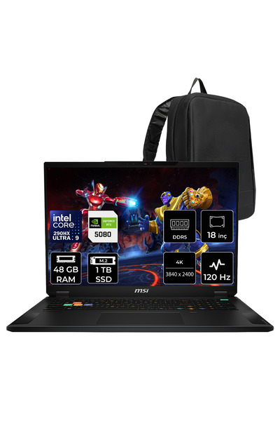 MSI Stealth 18 HX Intel Core Ultra 9-290HX Plus RTX 5080 16GB 150W 48GB RAM 1...