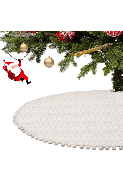 OEM Covoraș decorativ sub brad Blană artificială Rotundă 91 cm De Crăciun Bej