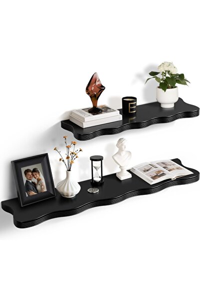OEM Rafturi de perete suspendate moderne, set de 2 bucăți, 60 și 90 cm, negre