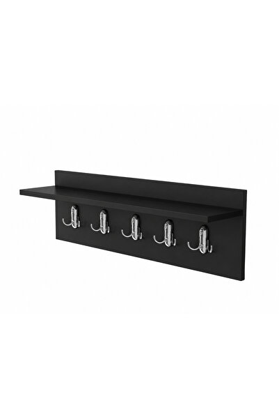 Callypso Cuier de Perete Premium cu Poliță și 5 Agățători Duble, Negru, 70x25 cm