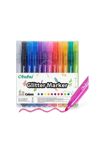 Ohuhu Set 12 Markere Glitter Metallic, Baza Apa, Varf Rotund 3.0 mm, Multicolor