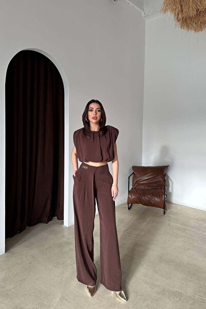 Caddebostan Moda Women's Modal Blouse and High-Waisted Pants Two-Piece Set Co...
