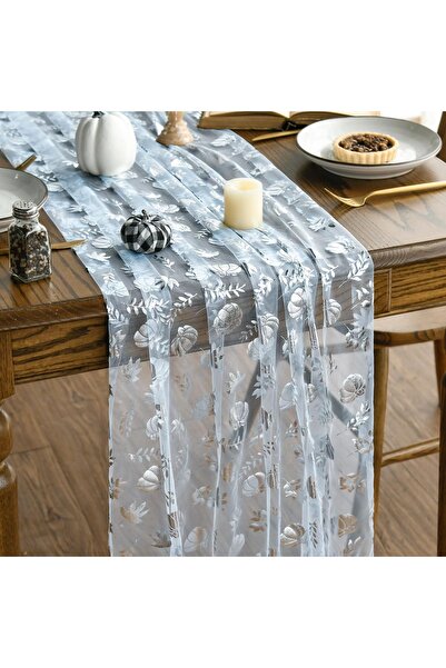 OEM Runner de masă Tulle Decorativ de Toamnă Dovleci Argintiu Albastru 70x300