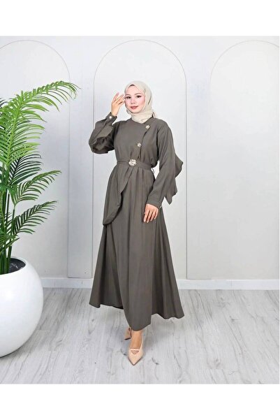 MODA TAY KADIN ÖZEL TASARIM KUŞAK DETAYLI ELBİSE