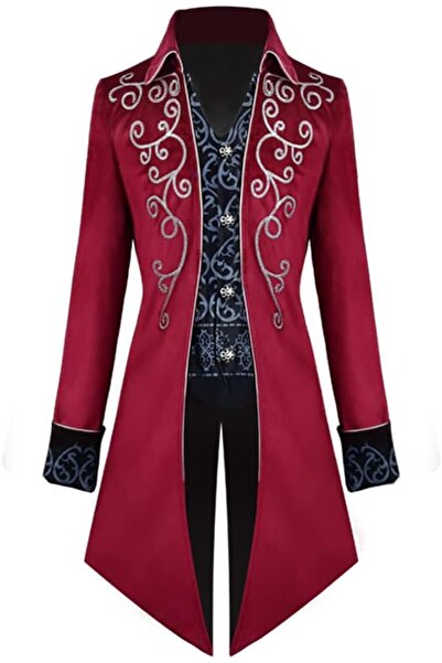 OEM Costum Bărbați Frac Stil Gotik Steampunk Elegant Costum Victorian Roșu S