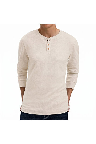 OEM Tricou bărbătesc Henley cu mânecă lungă, tricot waffle, casual, stilat, b...
