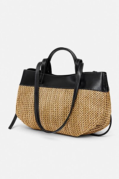 Çantacımstore Ženska Cyme mini Pinterest torba, kontrastna crna slamka