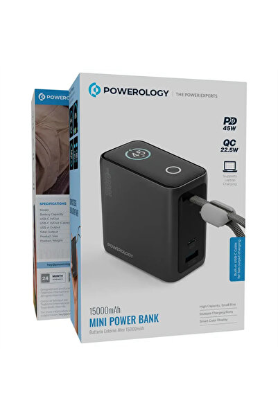 Powerology بنك طاقة صغير بسعة 15000 مللي أمبير باللون الأسود