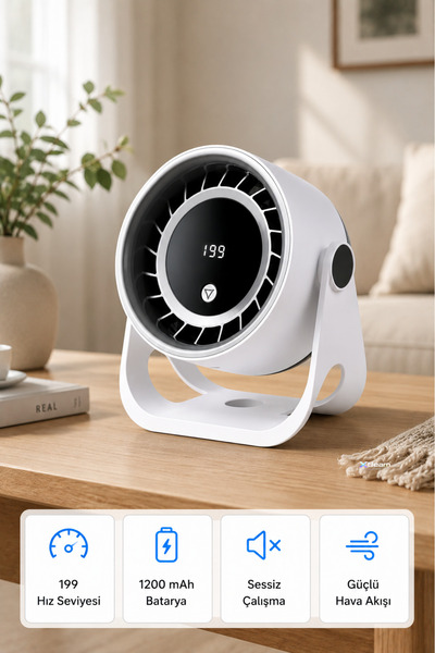 XBeam 199 Kademeli Mini Turbo Masaüstü Vantilatör Dijital Ekranlı Şarjlı Fan ...