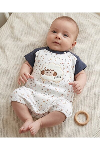 Ege Bebek Baby Boy Summer Romper with Lamb Embroidery, Combed Cotton Newborn ...