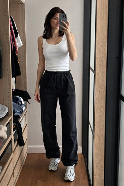 XRAY JEANS Γυναικείο άνετο τζιν παντελόνι με ελαστική μέση στη μέση, σε μαύρο...