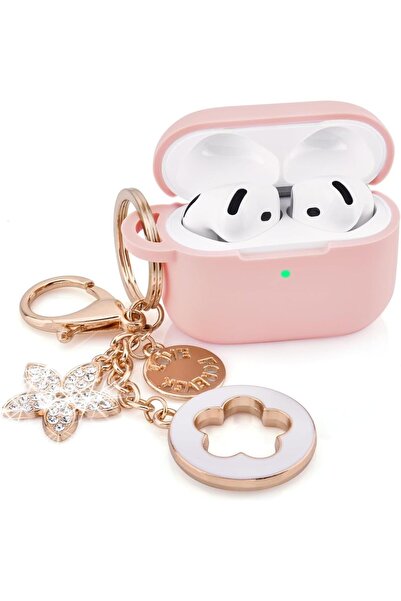 Arabest غطاء حماية لسماعات AirPods Pro 2، غلاف سيليكون وردي مع سلسلة مفاتيح ع...