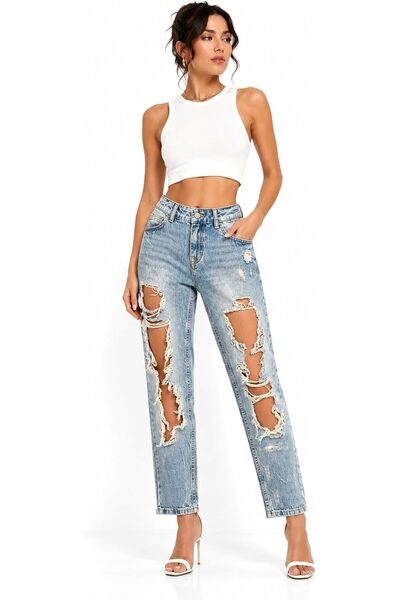 CHEVALIER FASHION Women's Distressed Light Wash Slim Fit Denim Jeans