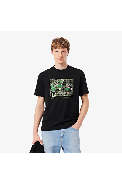 Lacoste Erkek Classic Fit Bisiklet Yaka Baskılı Siyah T-Shirt
