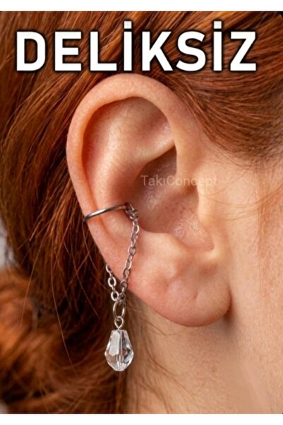 TakıConcept Deliksiz Cerrahi Çelik Kristal Sallantılı Kulak Conch Piercingi