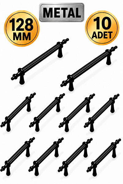 Regisan 128 MM METAL SİYAH BORU KULP DOLAP KULPU 10 ADET