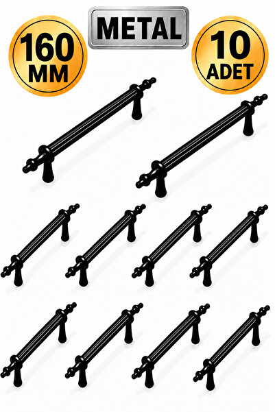 Regisan 160 MM METAL SİYAH BORU KULP DOLAP KULPU 10 ADET