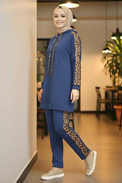 TOFİSA Leopar Şerit Detaylı İki İplik İkili Takım - 2051-INDIGO