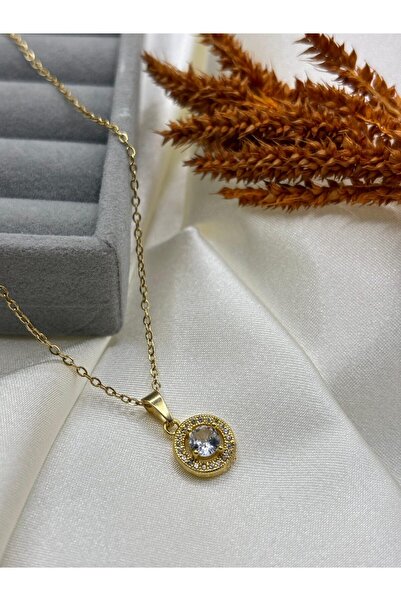 rycollections Steel Necklace with Zircon Stone Circle Design