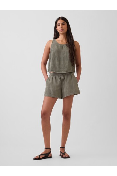 GAP Kadın Haki 4" Mid Rise Pamuk Gauze Easy Şort